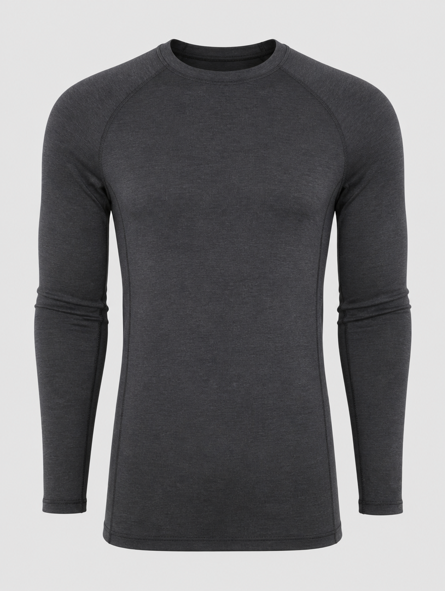 Men's charcoal thermal base layer long sleeve shirt - front view