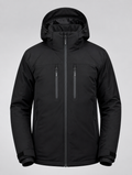 Men's black waterproof insulated ski jacket with hood - front view