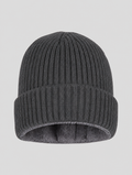 Charcoal fleece-lined ribbed knit winter beanie with cuff