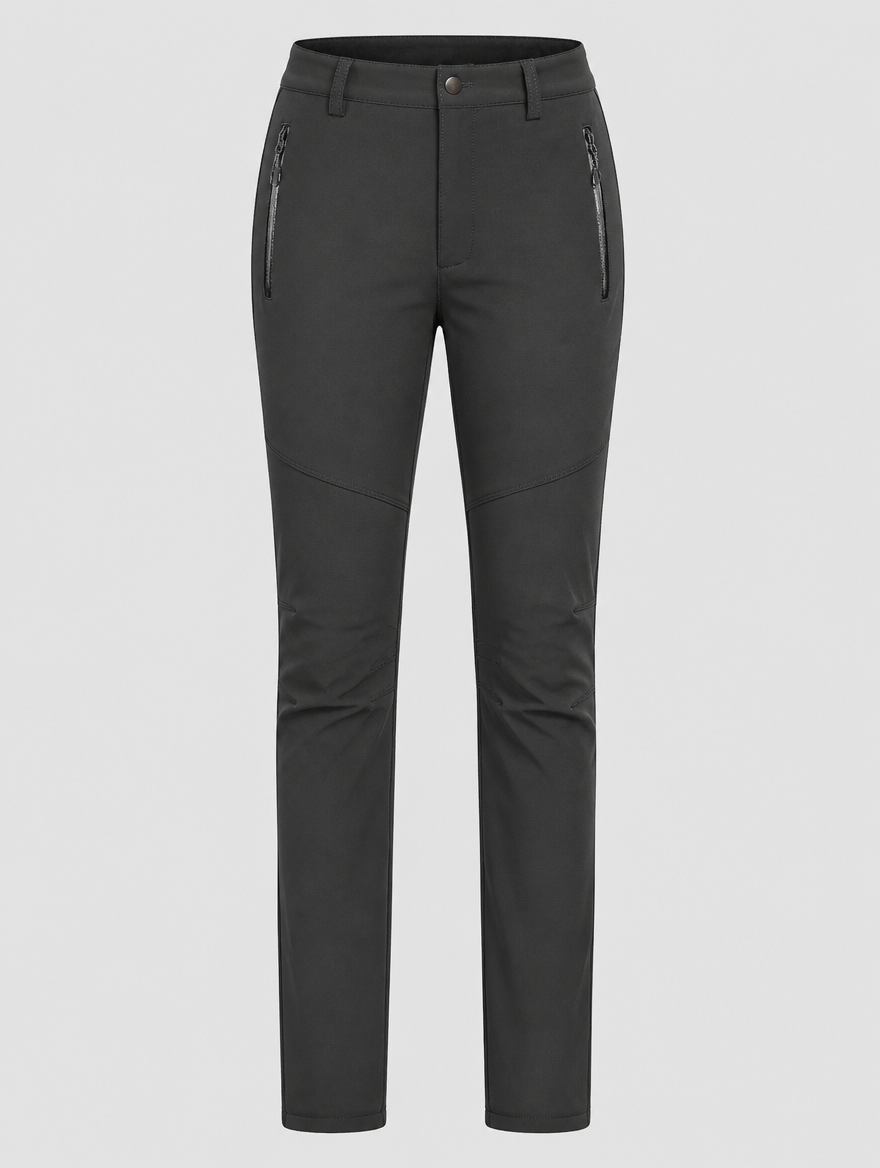 Women's black fleece-lined water-resistant ski pants, front view
