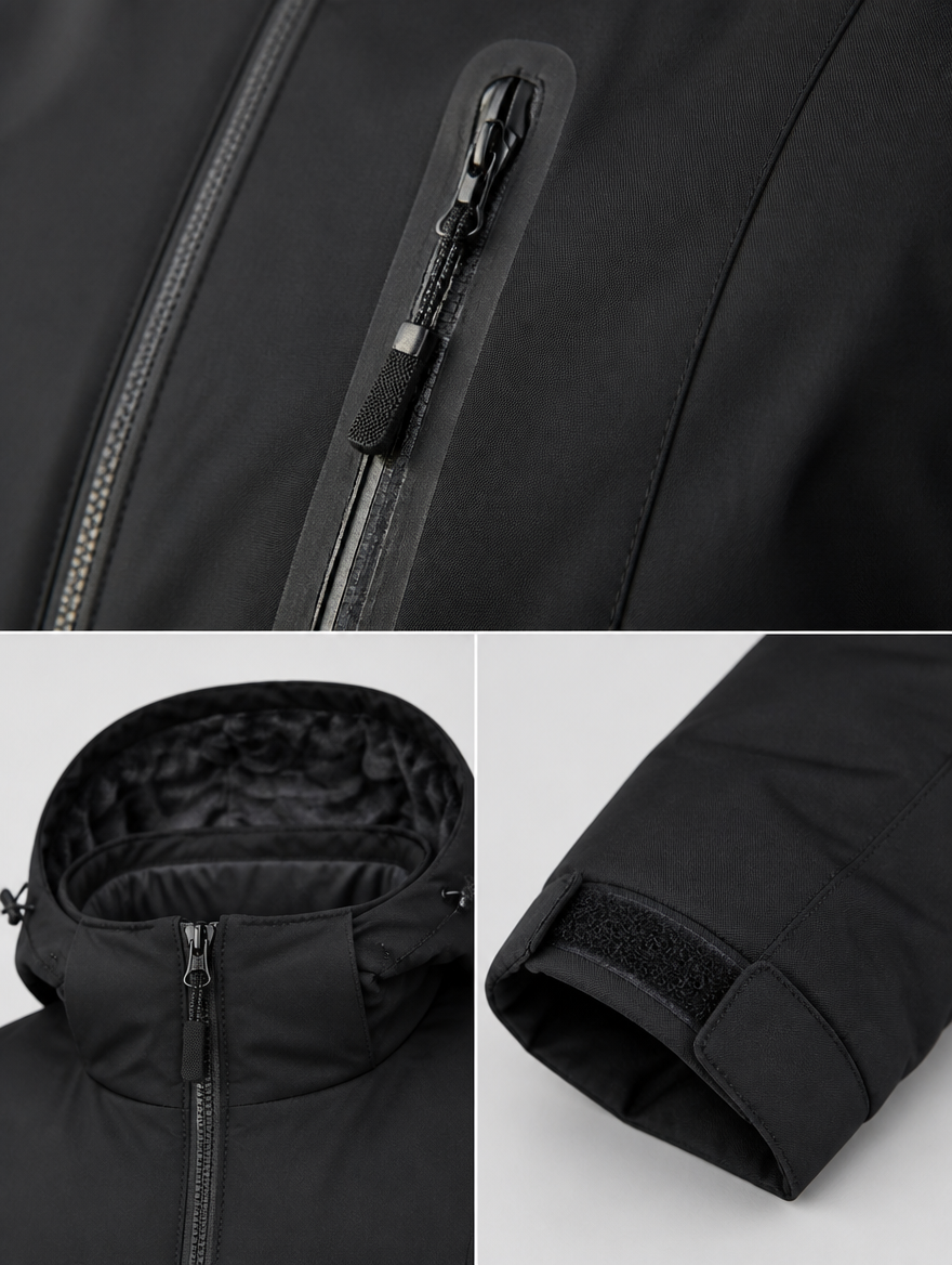 Close-up of the chest pocket, collar and cuff