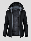 Women's windproof ski jacket opened to show the fleece lining