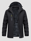 Men's ski parka with pockets opened to show the fleece lining