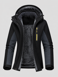 Women's colour-block ski jacket opened to show the fleece lining