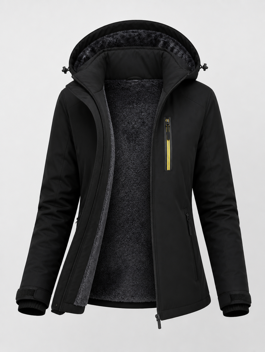Women's fleece ski jacket opened to show the fleece lining