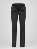 Women's ski pants with waistband folded open to show the fleece lining