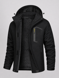 Men's water-repellent ski jacket opened to show the fleece lining