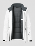 Women's insulated ski jacket opened to show the quilted lining and brushed collar