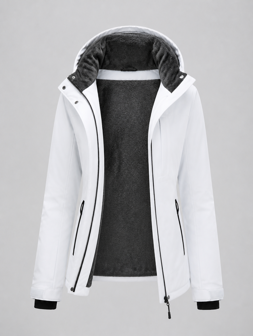 Women's fleece-lined ski jacket opened to show the fleece lining